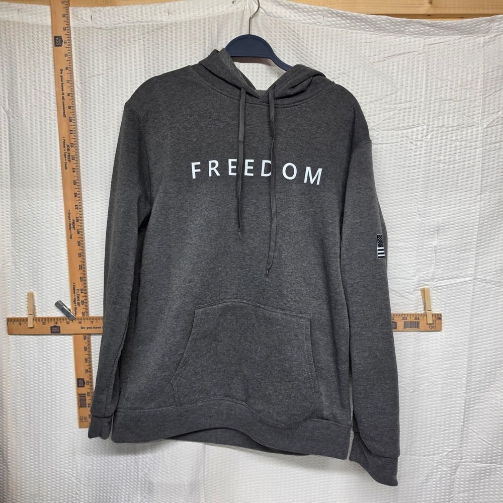 Freedom Graphic Hoodie Charcoal Gray Heather American Flag Sleeve XL